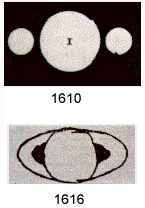 Galileo Galilei's sketches of Saturn, from 1610 and 1616