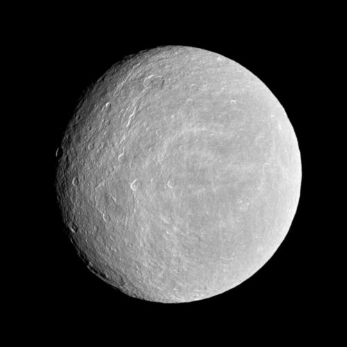 Rhea as seen by Cassini.  Image Credit:  NASA