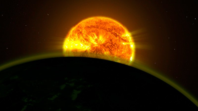 Faint Signatures of Water in Exoplanet's Atmosphere (Artist's Illustration). Credit: NASA, ESA, A. Mandell (Goddard Space Flight Center), and D. Deming (University of Maryland, College Park) 