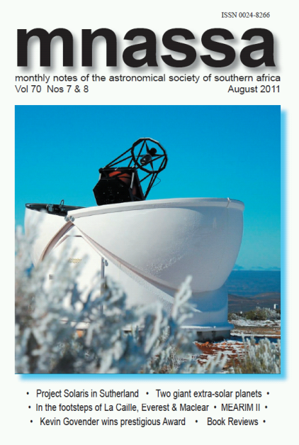 Monthly Notes of the Astronomical Society of South Africa - August 2011