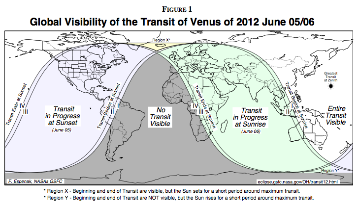 Transit of Venus 2012 visibility map