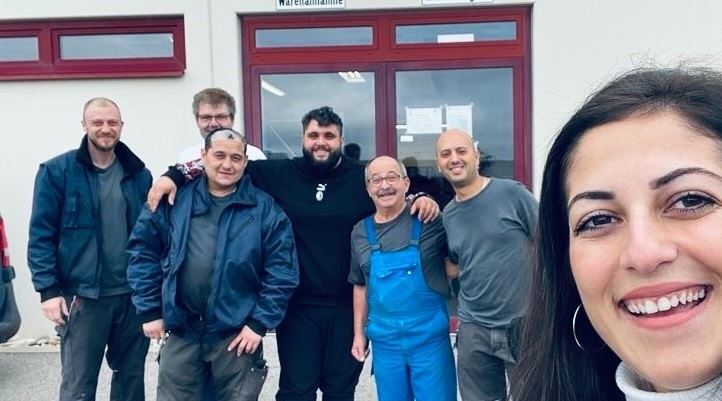 From trainee to plant manager: Feyza (right) with her team in front of their plant