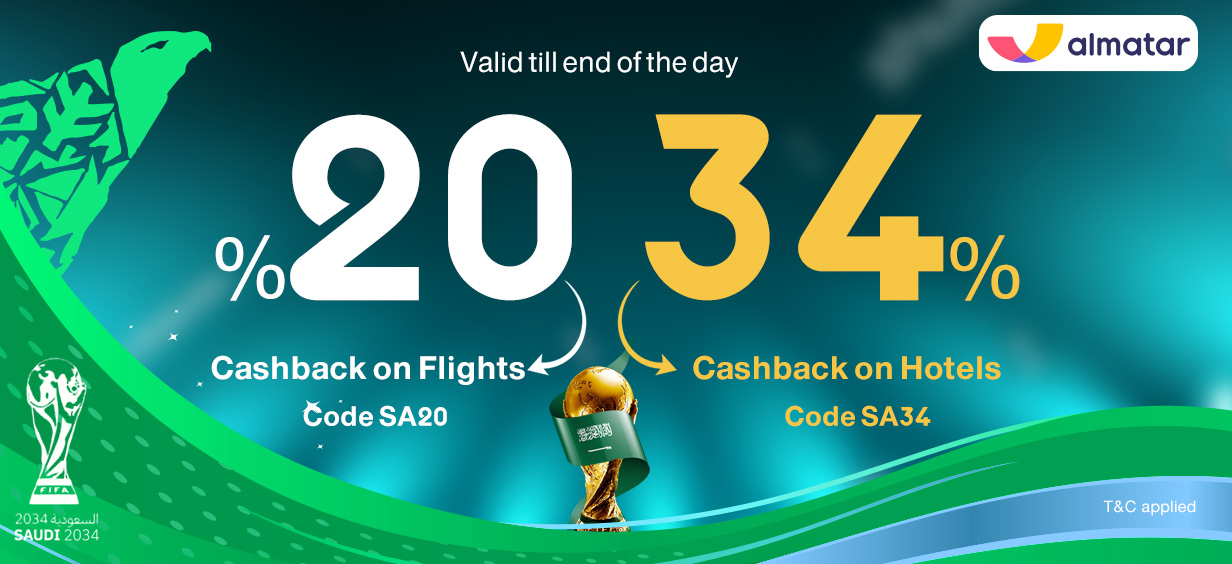 Up to 34 Cash back on hotels & flights reservations almatar