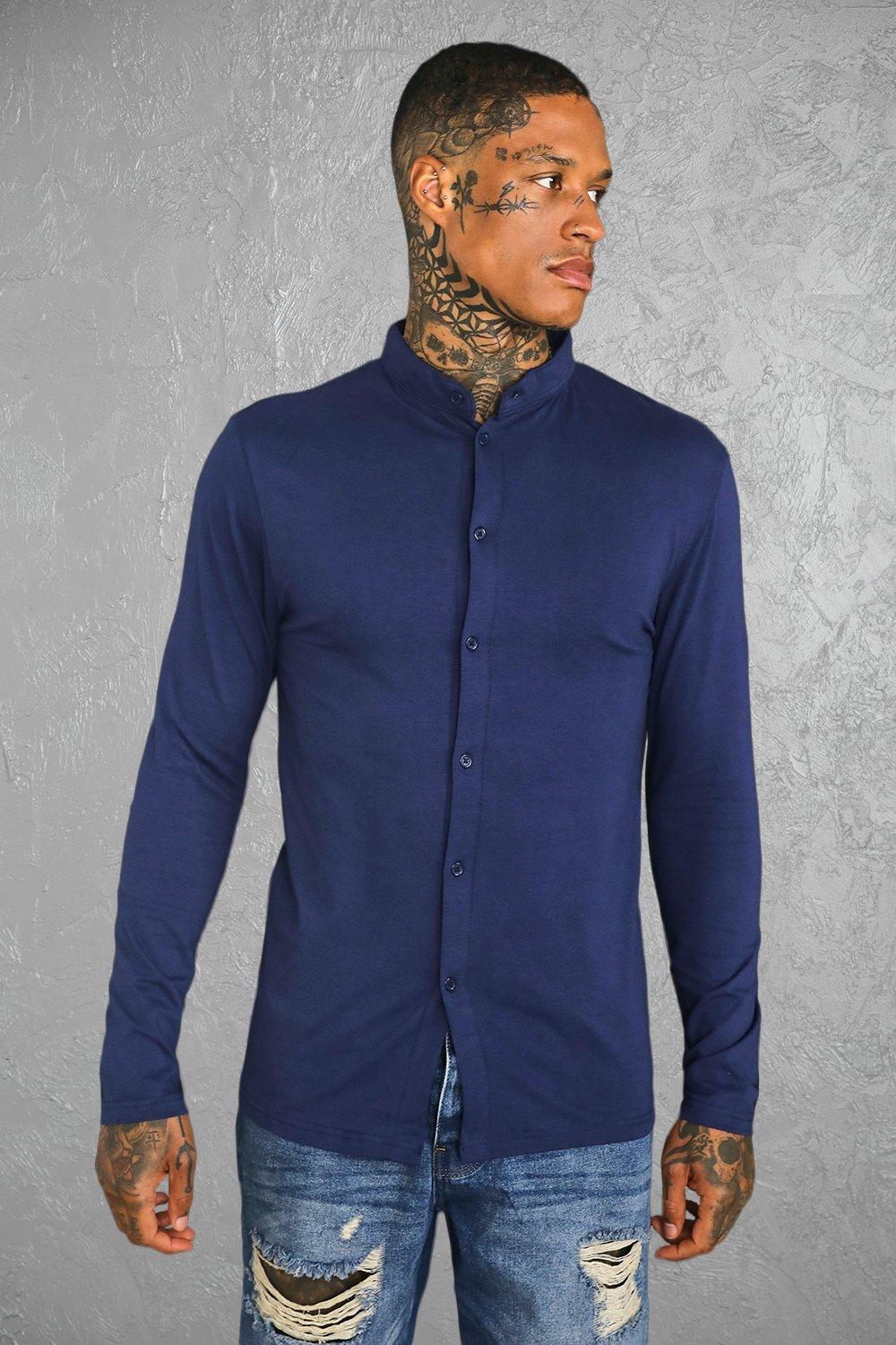 HTOOHTOOH Mens Denim Slim Solid Color Long Sleeve Casual Button Front Shirts HTOOHTOOH Mens Denim Slim Solid Color Long Sleeve Casual Button Front Shirts