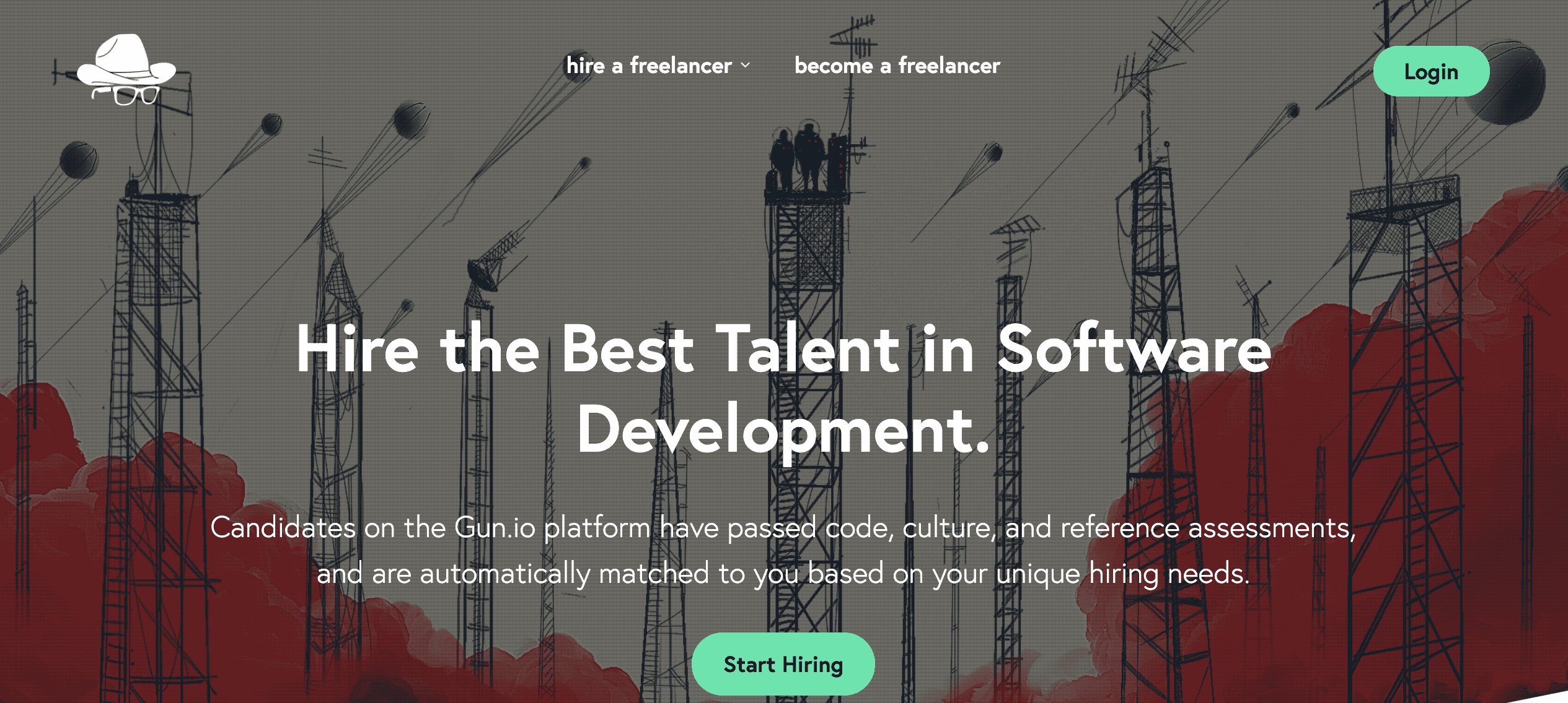 Gun.io landing page "Hire Developers for your startup"