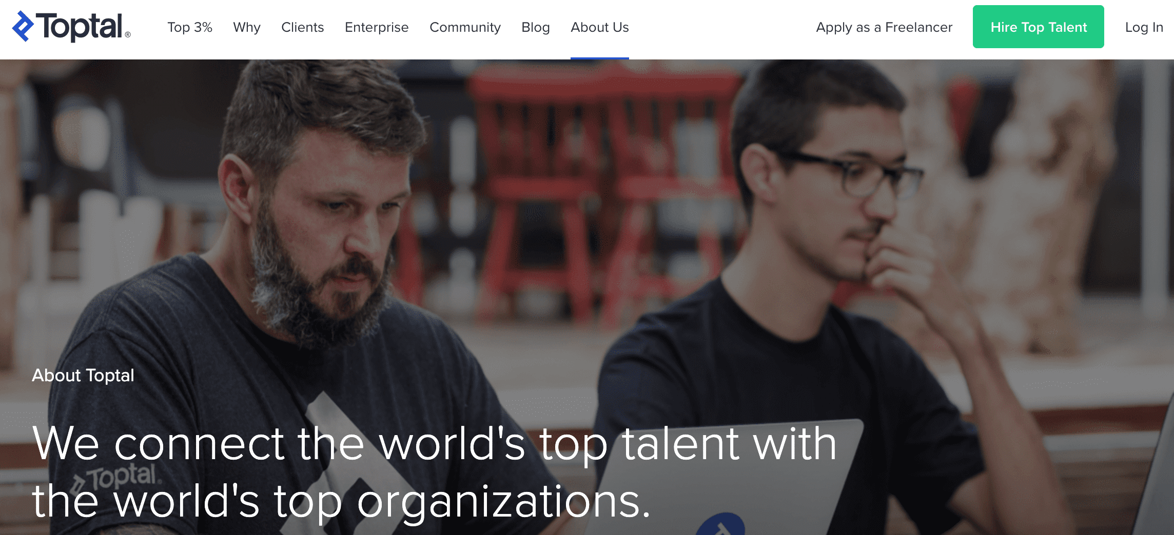 Hire Developers on Toptal Homepage