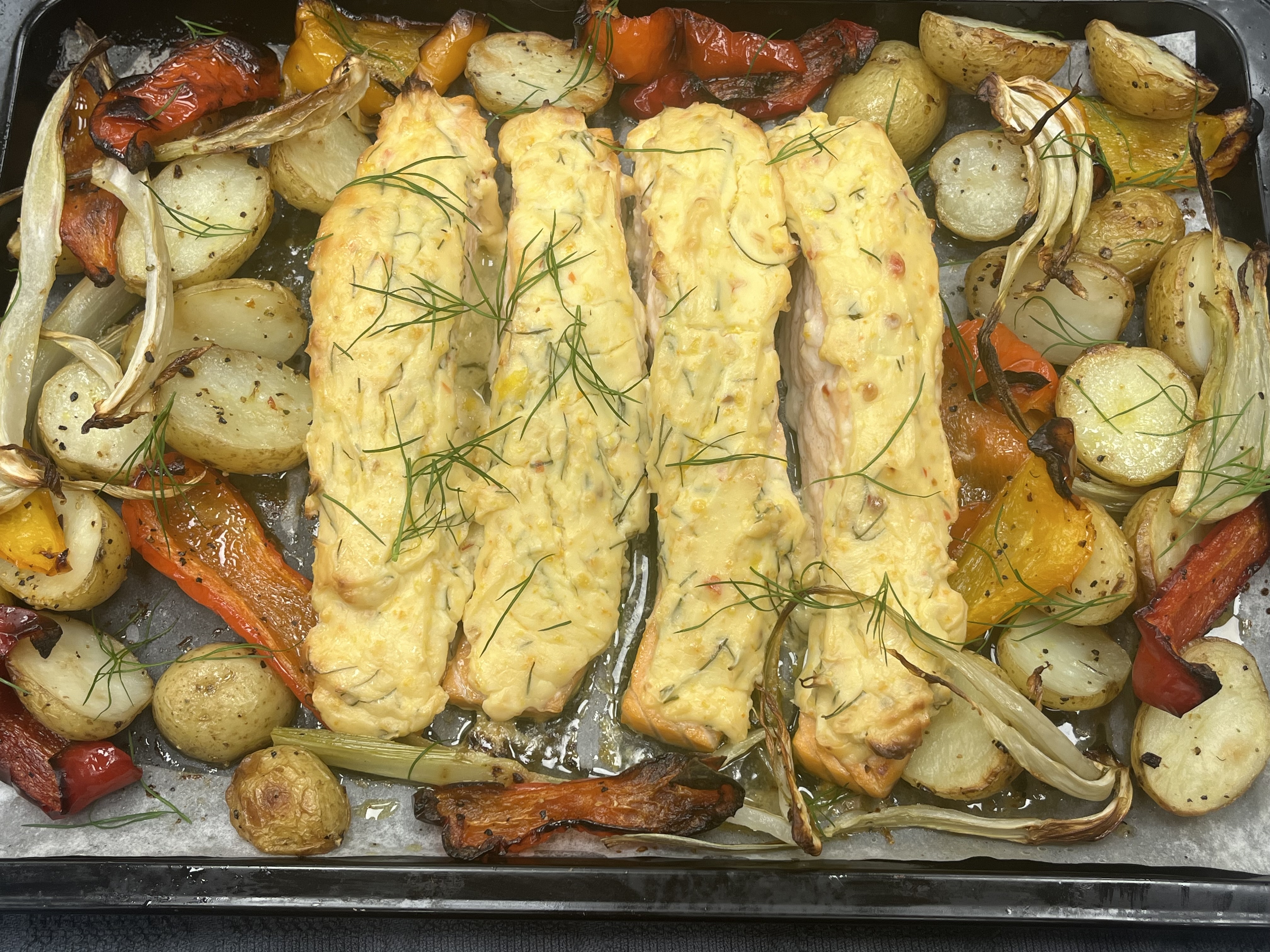 Trout with Roast Fennel, Sweet Chill and Cream Cheese