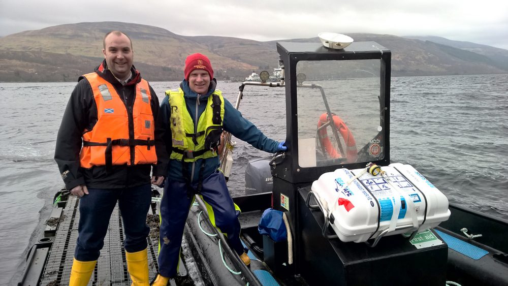 Aquascot Partners on Boat at Farm Aquaculture Scotland