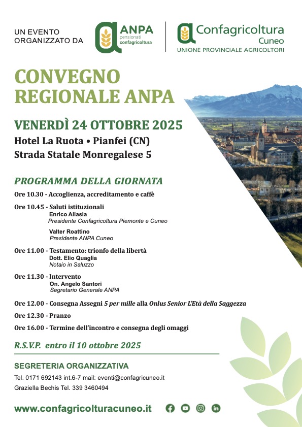 La locandina del convegno regionale ANPA di venerdì 24 ottobre a Pianfei