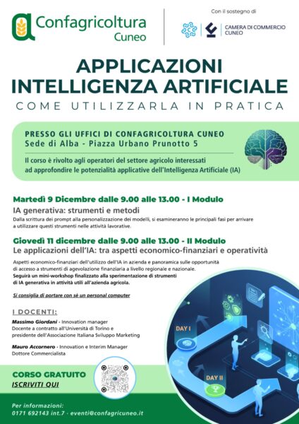 La locandina del corso sull'IA organizzato da Confagricoltura ad Alba
