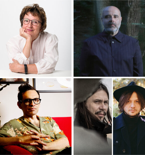 In alto: Donatella Di Pietrantonio e Teho Teardo In basso: Nicola Lagioia, Enrico Gabrielli e Alessandro Grazian
