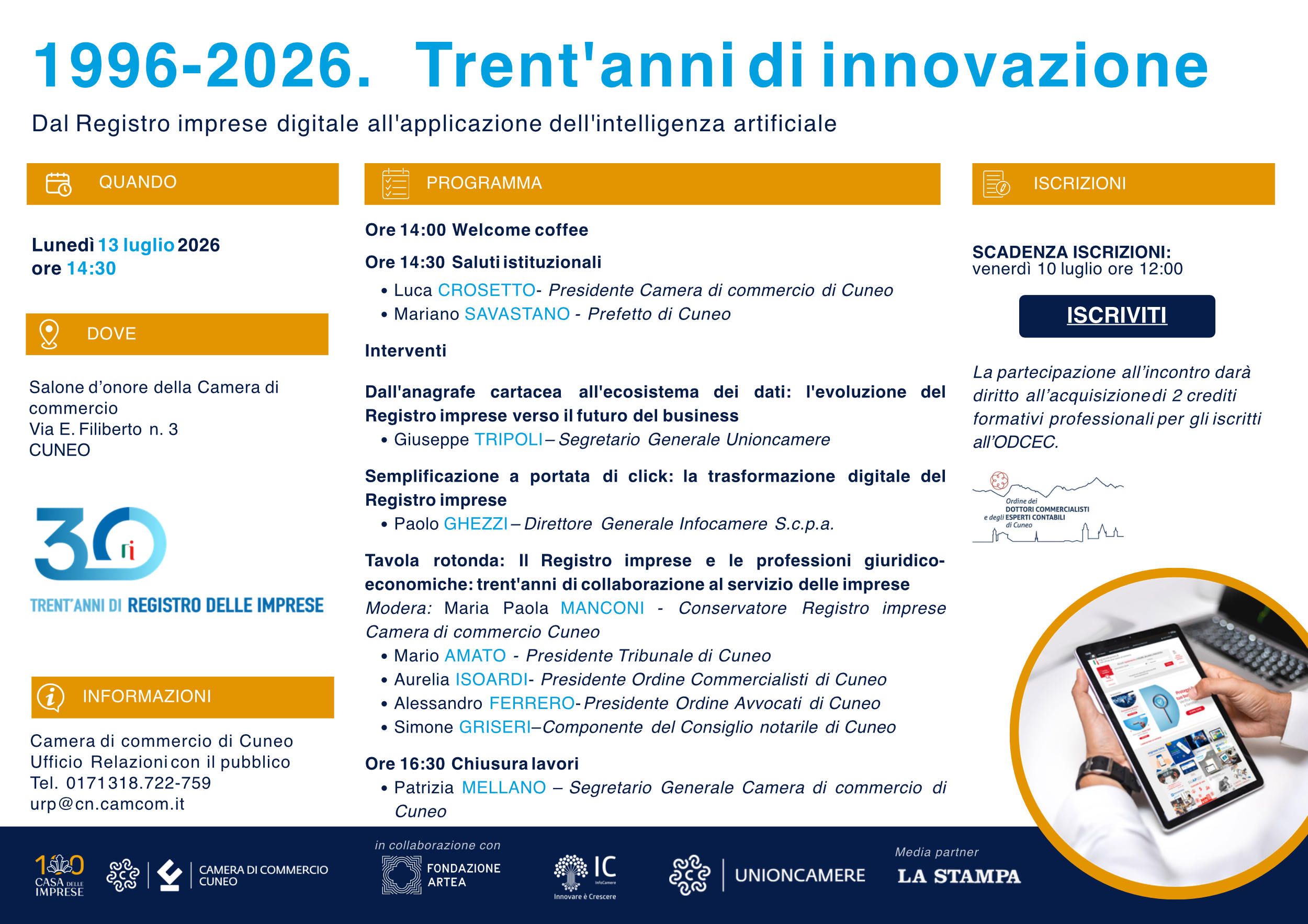 La grafica con il programma dell'evento di lunedì 13 luglio