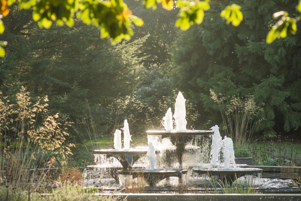 The iconic fountain in Autumn, designed by David Mellor (1930-2009), completed in 1970.