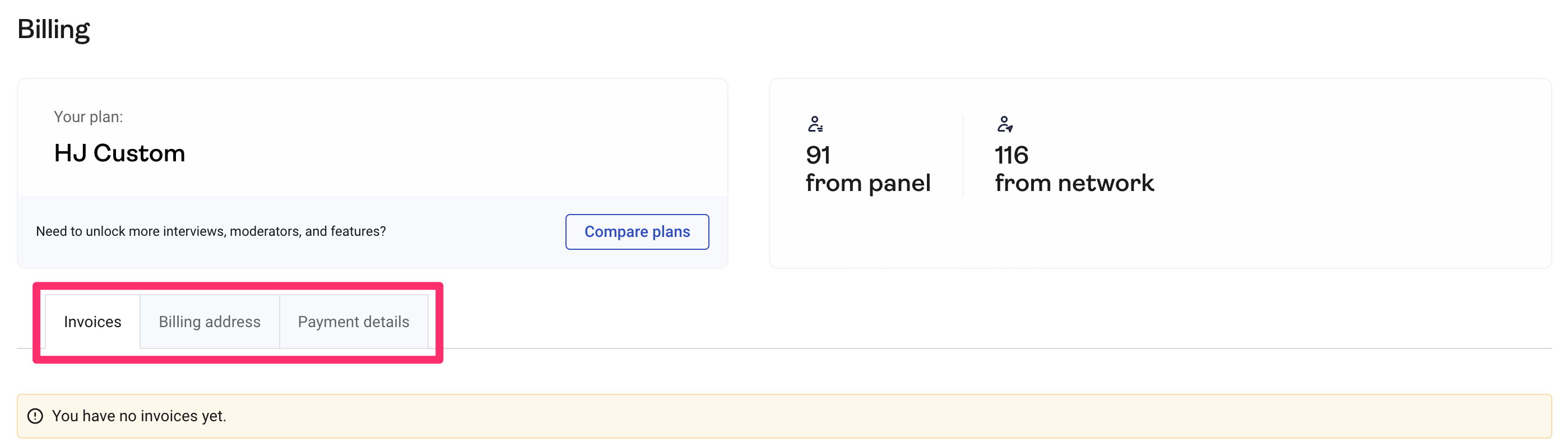 billing page in Engage