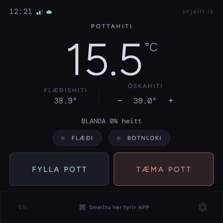 Pottastýring með sjálfvirkri uppblöndun - Shelly Walldisplay 4"