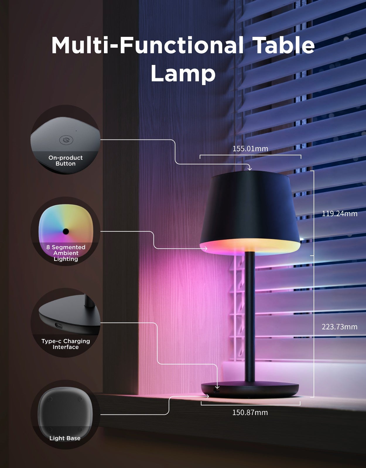 Govee Table Lamp Classic þráðlaus snjall borðlampi RGBICWW (Wi-Fi/Bluetooth/Matter) - Í boði sem forpöntun - Image 7