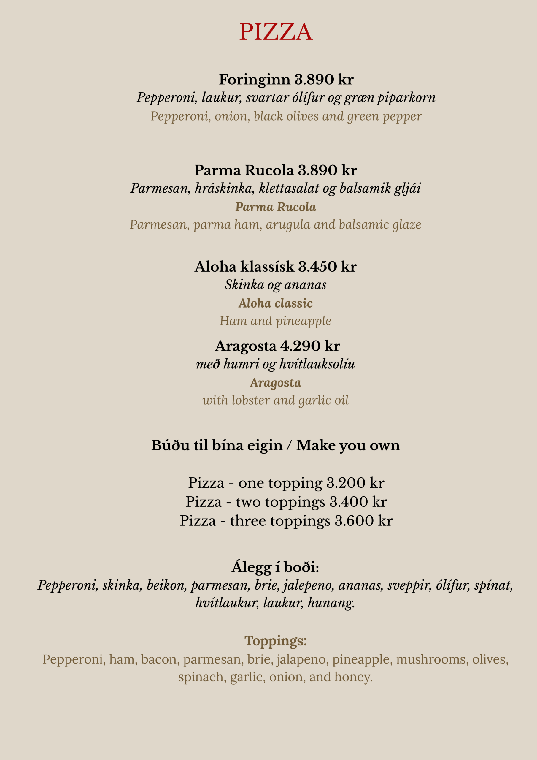 Matseðill – menu