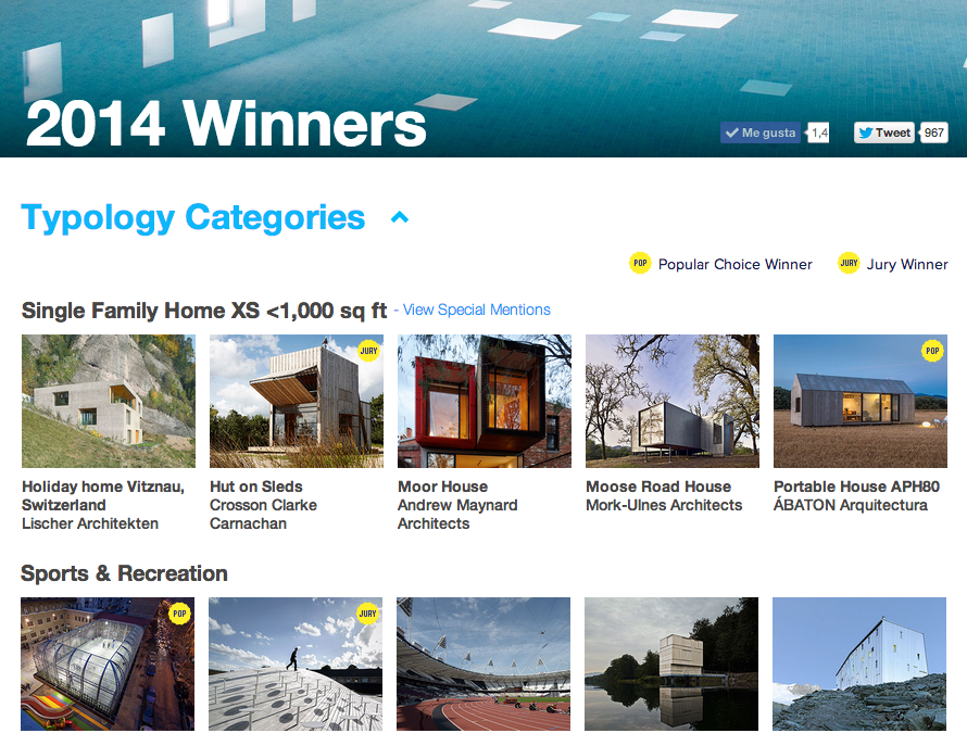 Premios para obras de Guzmán de Yarza y Ábaton arquitectura en los A+ Architizer 2014