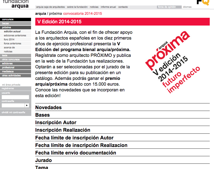 Abierta la convocatoria de la V edición 2014-2015 del programa arquia/próxima para jóvenes arquitectos