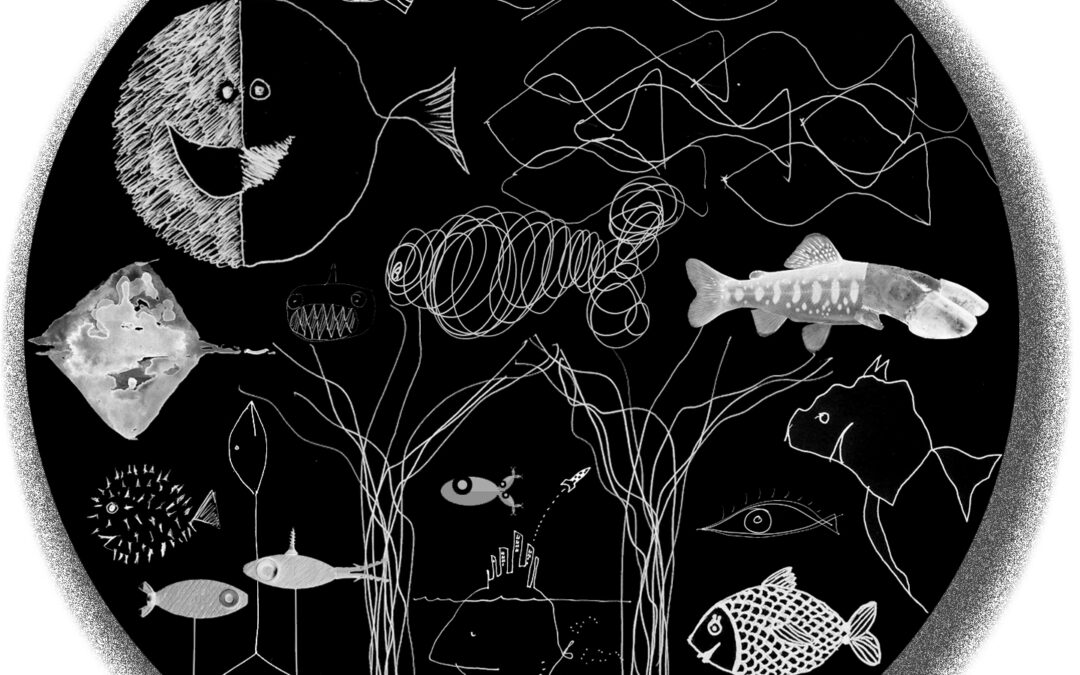 Acuario scalae II de peces y especies acuáticas dibujadas o similar · 20 aniversario · Cápsula SCALAE «Trazas Trazos Trozos …de Arquitectura»