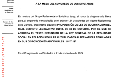 PROPOSICIÓN DE LEY DE MODIFICACIÓN DEL REAL DECRETO LEGISLATIVO 8/2015, DE 30 DE OCTUBRE, POR EL QUE SE APRUEBA EL TEXTO REFUNDIDO DE LA LEY GENERAL DE LA SEGURIDAD SOCIAL EN RELACIÓN CON LAS  MUTUALIDADES ALTERNATIVAS REGULADAS EN SUS DISPOSICIONES ADICIONALES 18a Y 19a