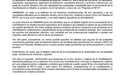 Por una «pasarela al RETA» justa: constitucional, universal y opcional. Convocatoria de manifestación conjunta de profesionales afectados/as y solidarios/as en Madrid, 22 de Febrero
