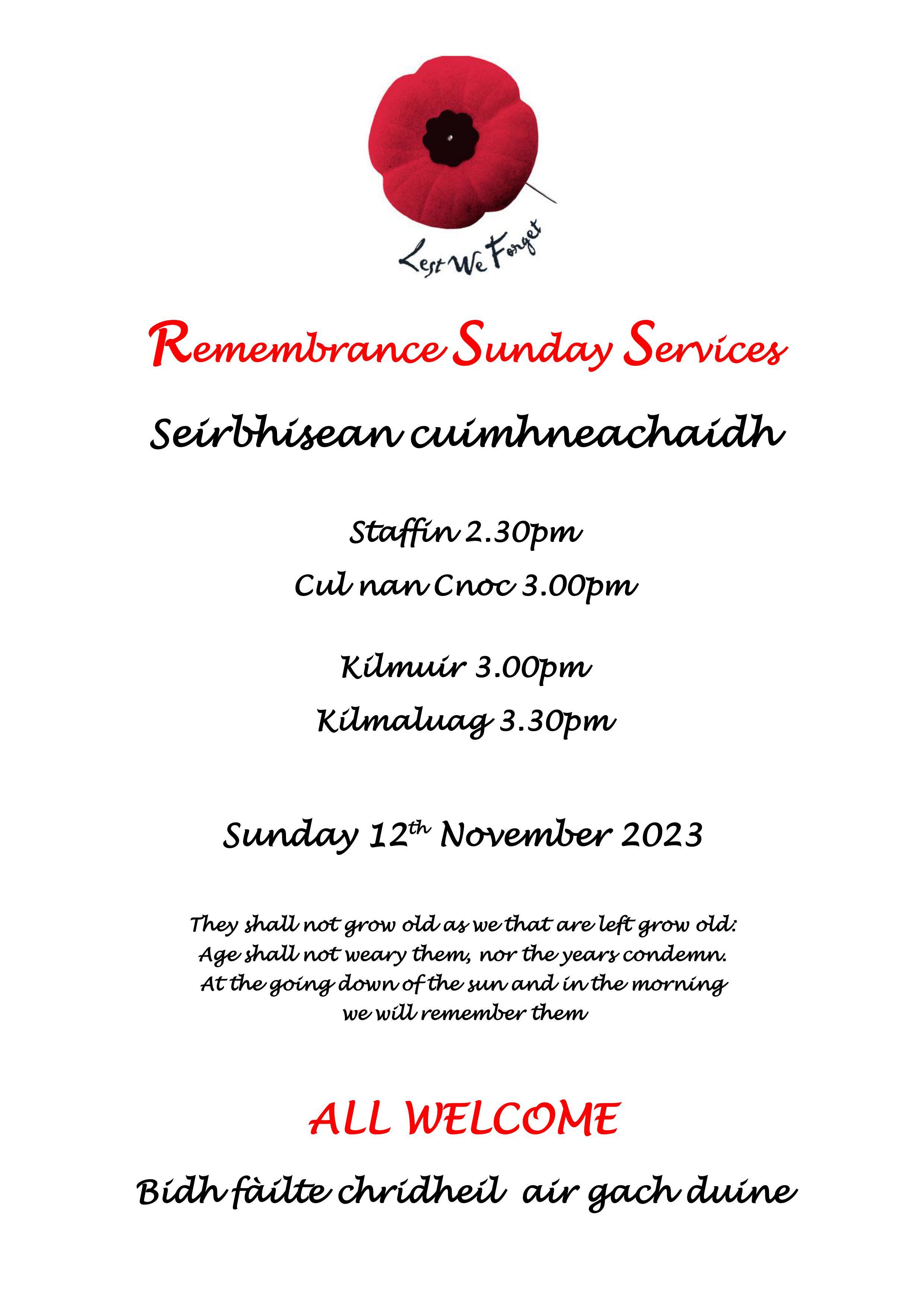 Remembrance Sunday Services 2023