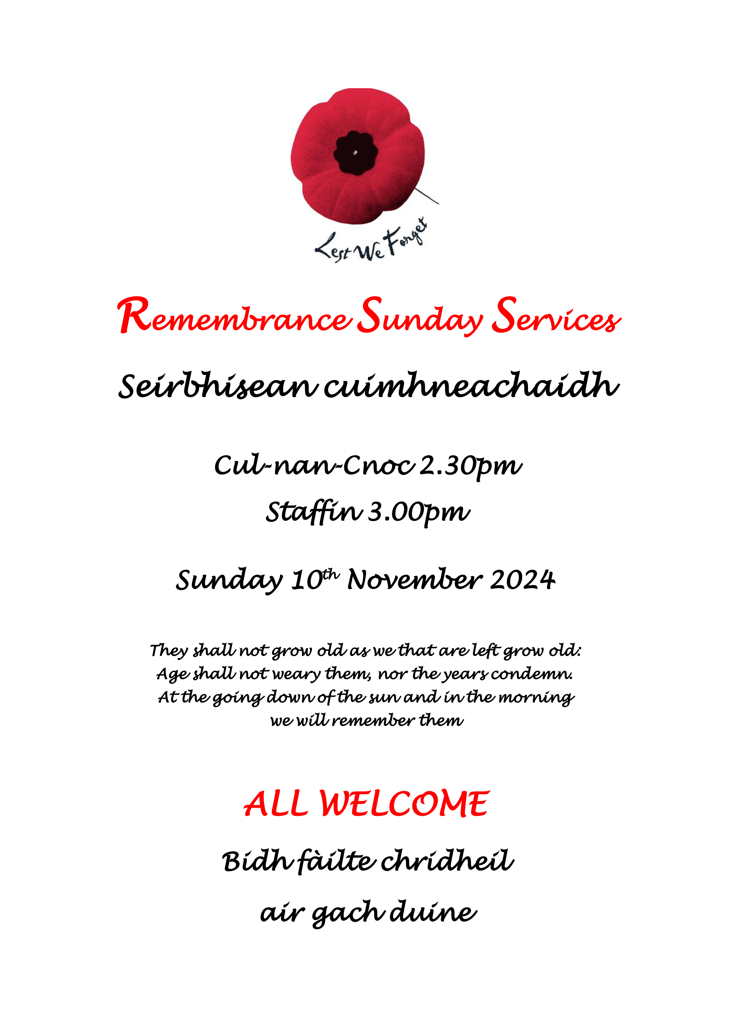 Remembrance Sunday Services