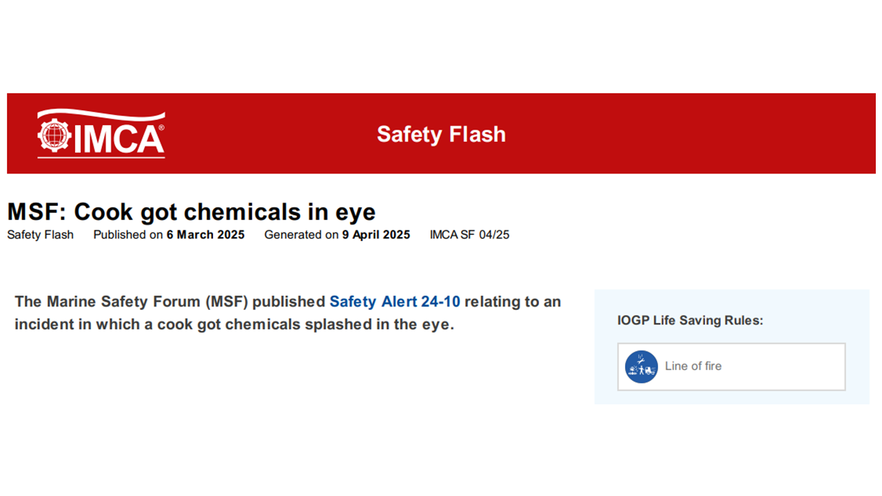 Cook got chemicals in eye
