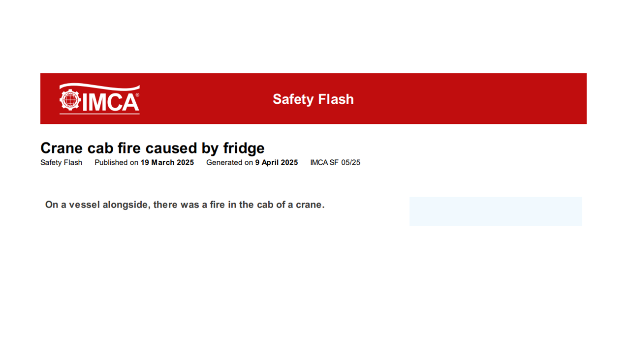 Crane cab fire caused by fridge