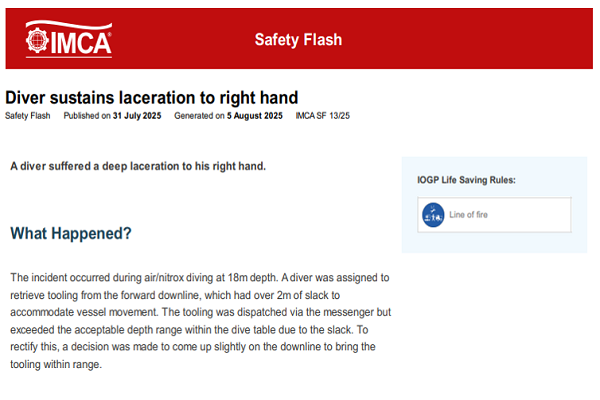 Diver sustains laceration