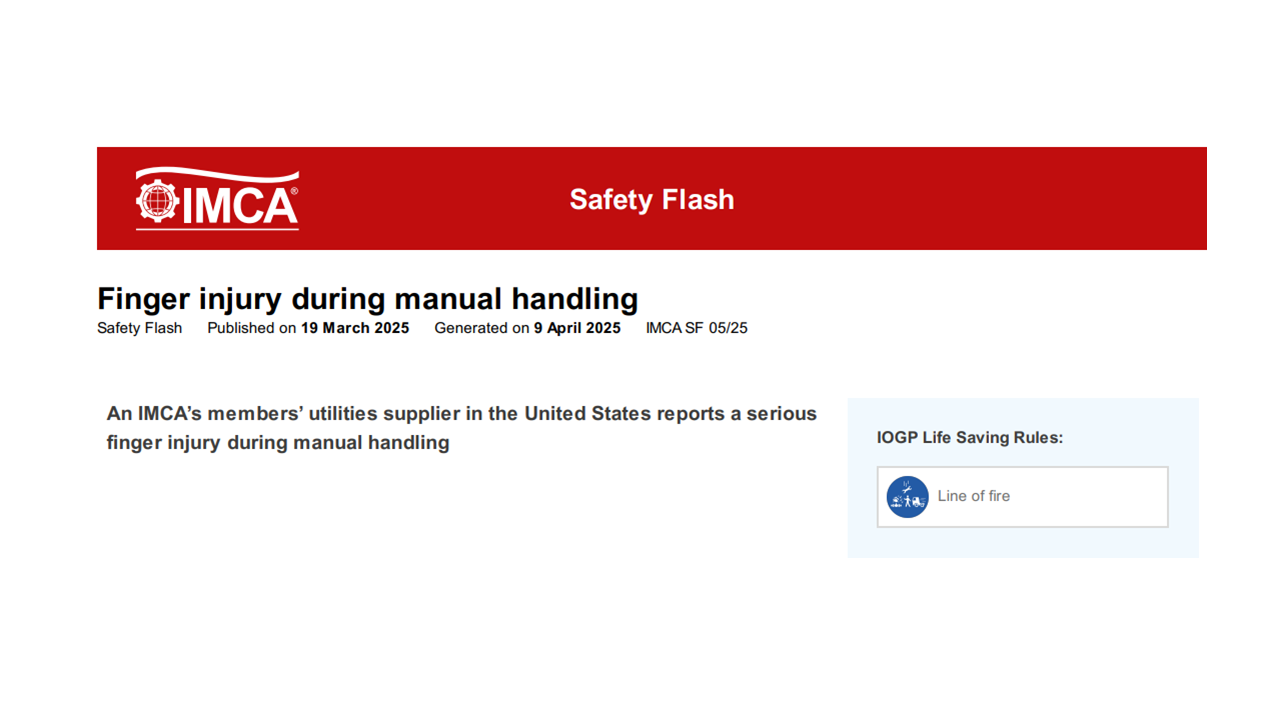 Finger injury during manual handling