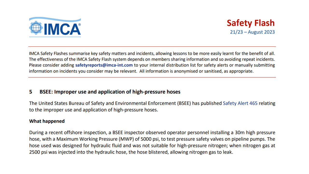 Improper use and application of high pressure hoses