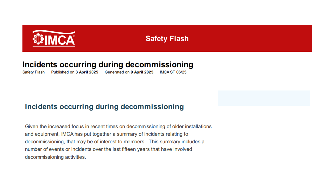 Incidents occurring during decommissioning