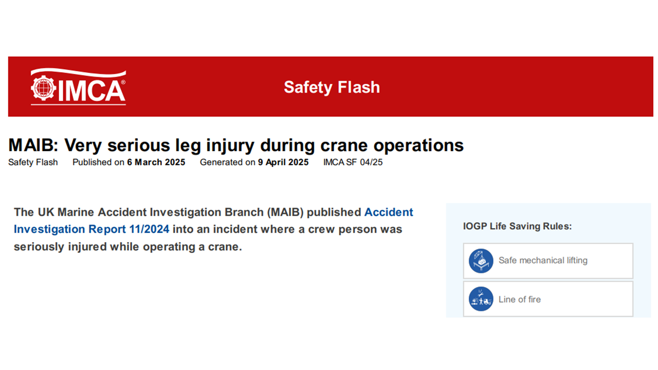 MAIB Very serious leg injury during crane operations
