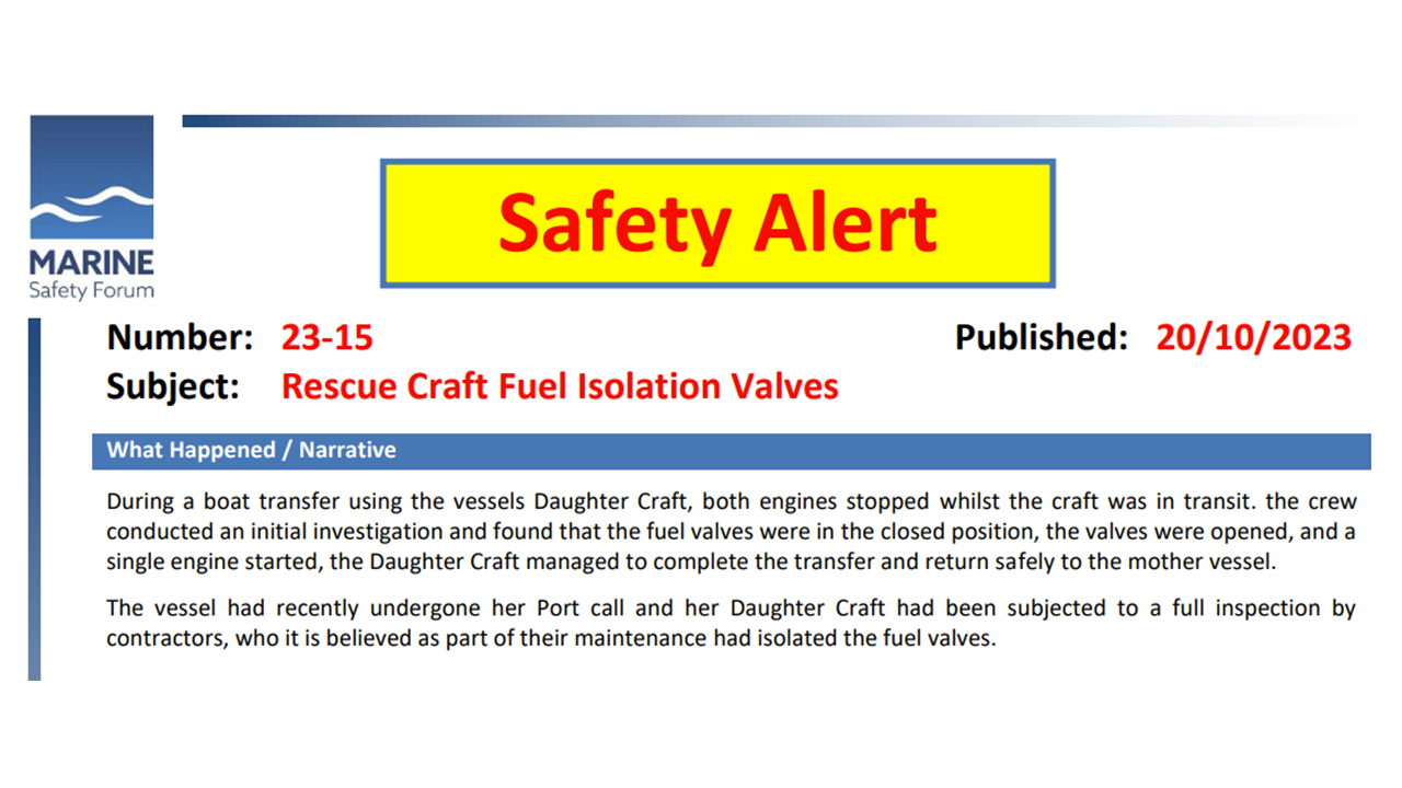 Rescue Craft Fuel Isolation Valves