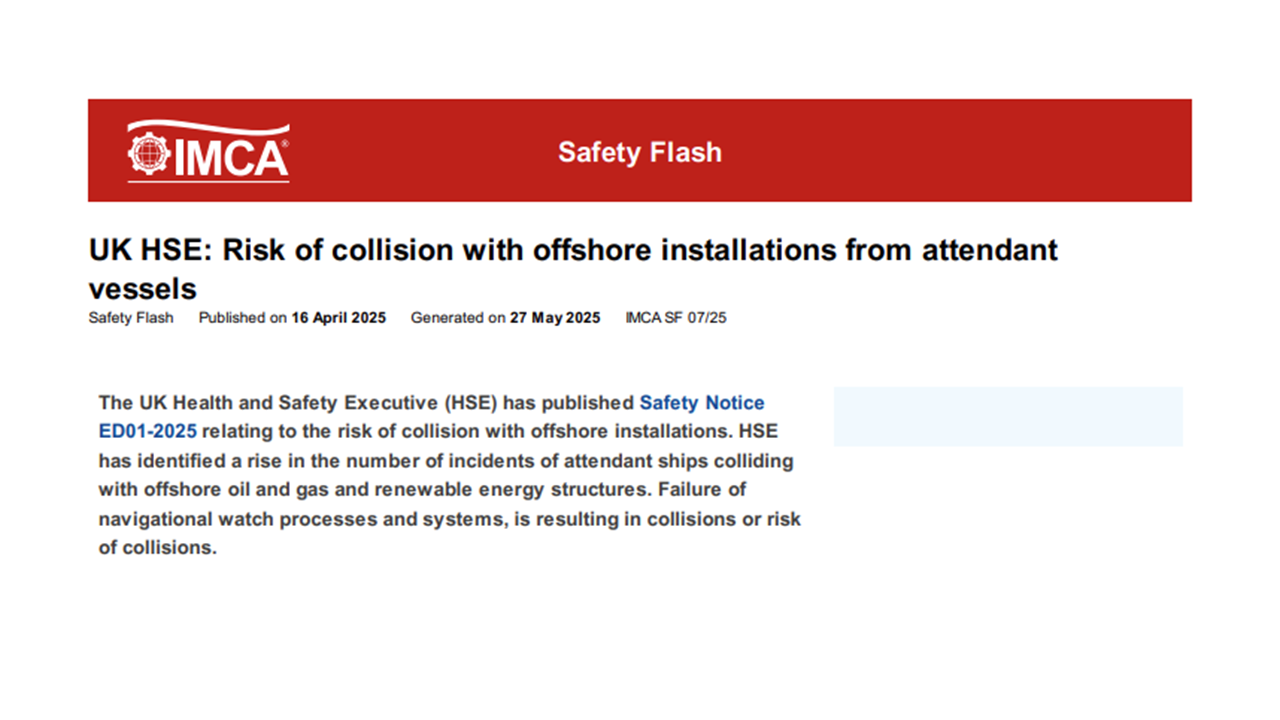 UK HSE Risk of collision with offshore installations from attendant vessels