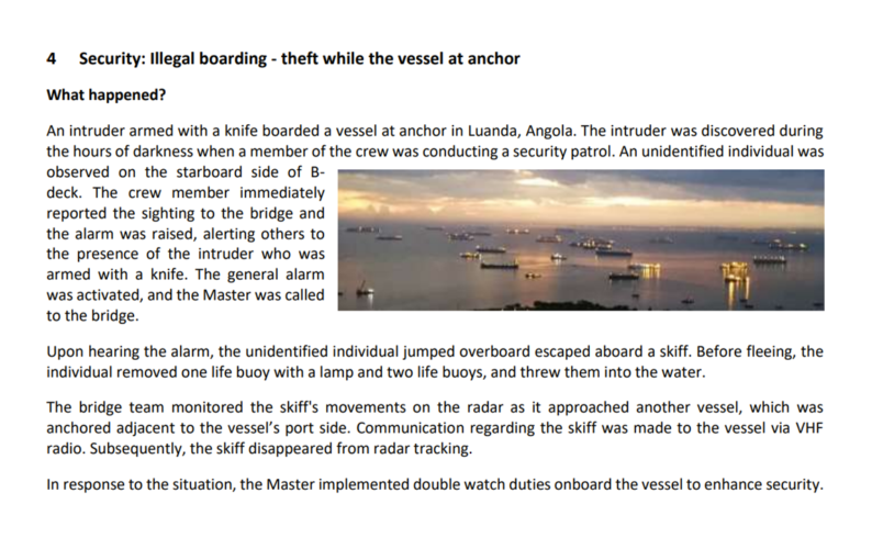 Illegal boarding theft while the vessel at anchor