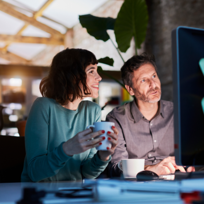 Two people looking at a screen