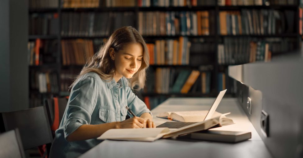 Student Studying in a Library