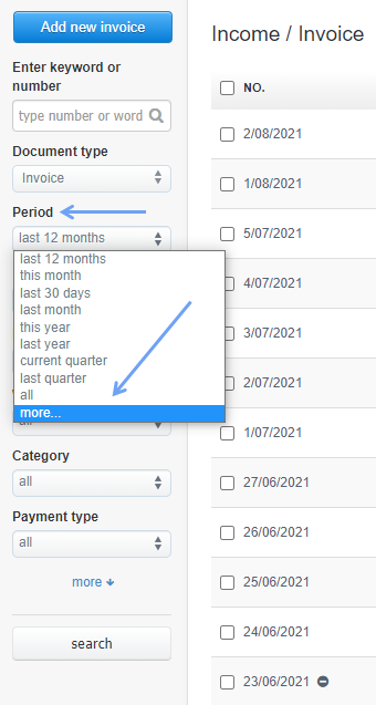 invoices from period