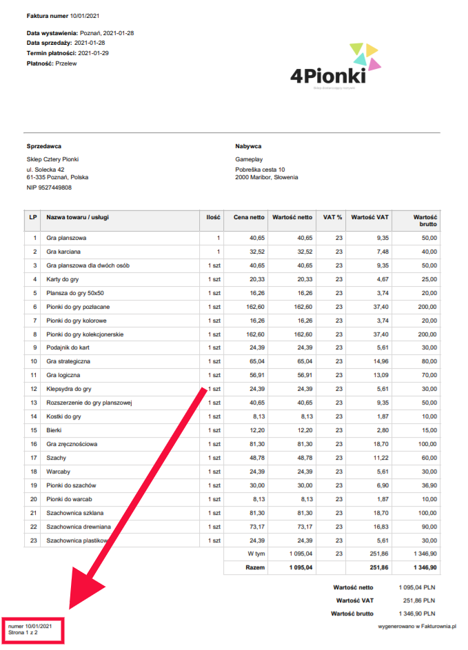 numer faktury na stopce wydruku 2
