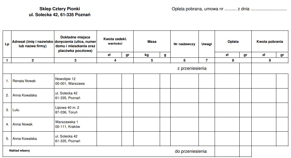 Pocztowa ksi%C4%85%C5%BCka nadawcza wykaz 