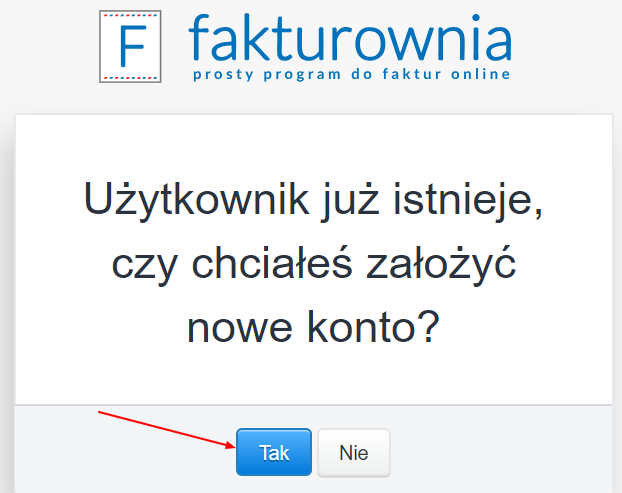 rejestracja Użytkownika  zapytanie o nowe konto, czy logowanie do obecnego