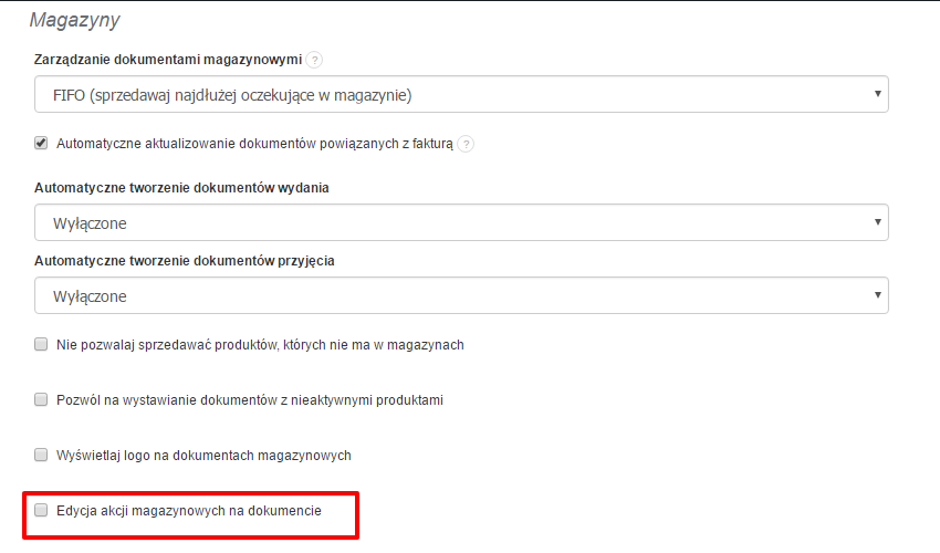 edycja akcji magazynowyh