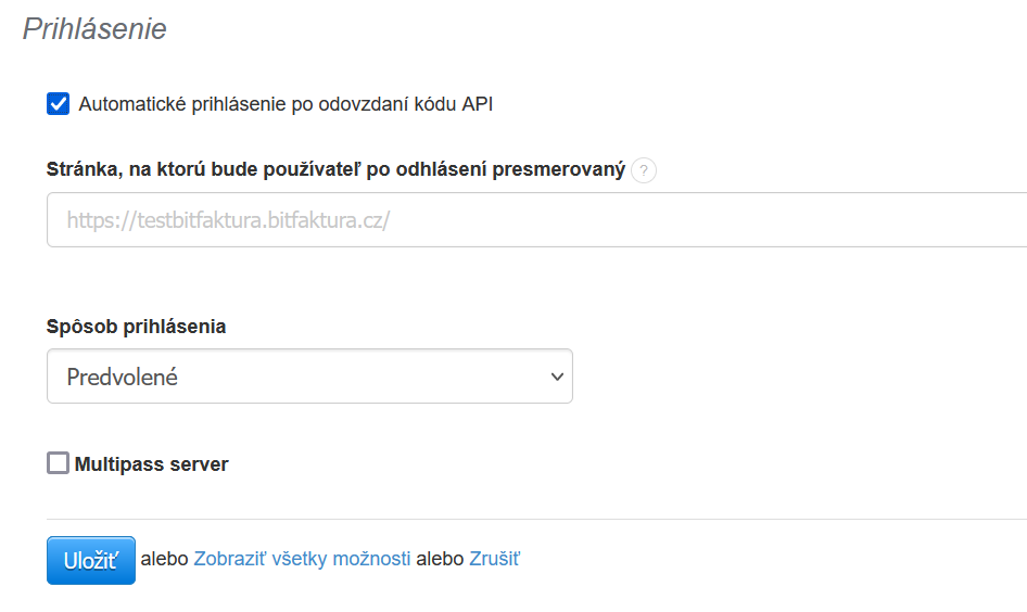 Automaticke prihlaseni po predani kodu API
