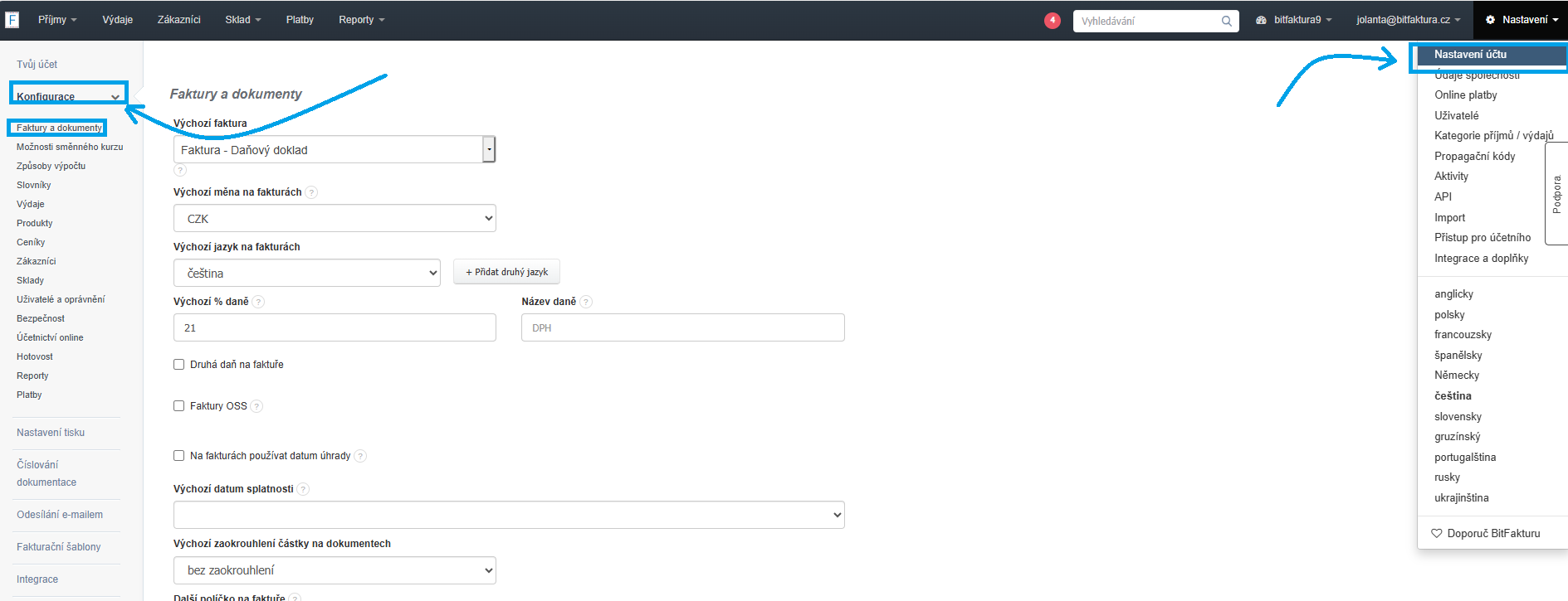 Faktury a dokumenty poznamky na fakturach