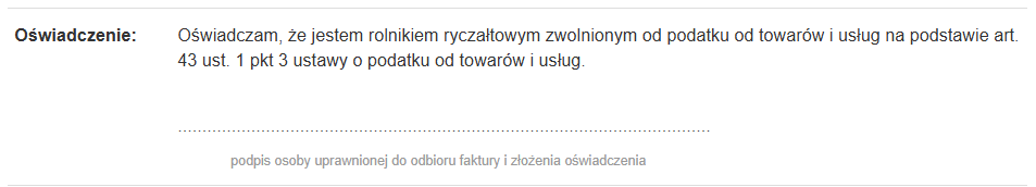 Oświadczenie rolnika ryczałtowego na dokumencie faktura VAT RR.