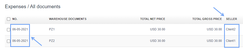 Numbering expenses side