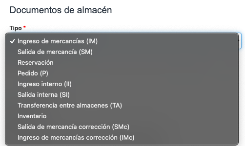 tipos de documentos de almacén